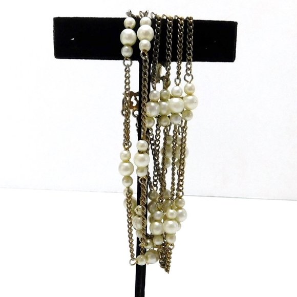 Beaded Faux Pearl 6 Strand Bracelet 7 5/8" Long - Picture 2 of 7